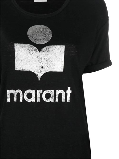 black linen logo print t-shirt MARANT ETOILE | TS0004FAA1N10E01BK